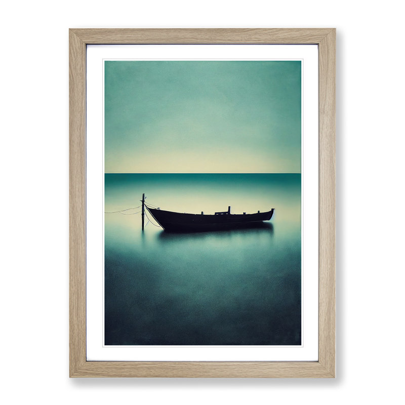 Docked Boat - Single Picture Frame Print, 34cm H x 25cm W x 2cm D, Oak