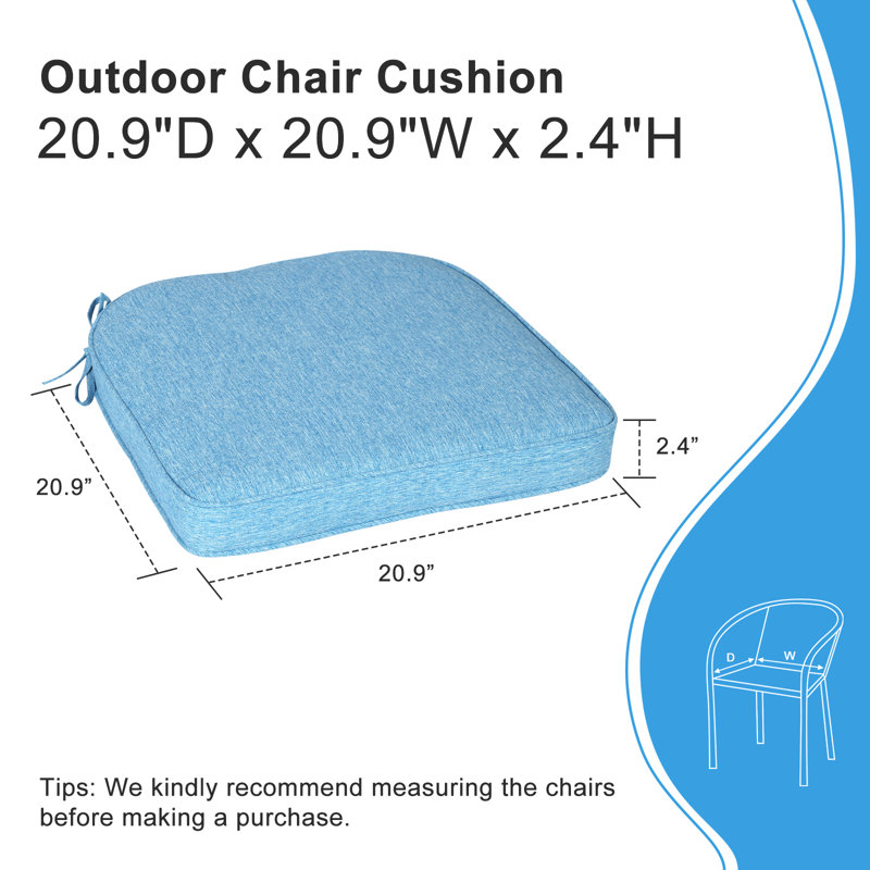 Outdoor Chair Seat Cushion, Lake Blue, 21" W x 21" D