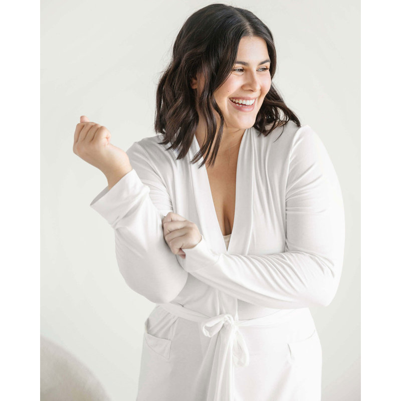 Peignoir nu en mélange de modal au-dessus du genou avec poches, TG, Blanc transparent