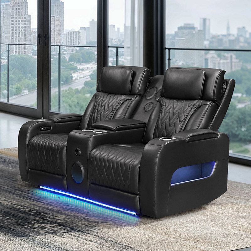 Causeuse inclinable électrique en cuir noir Jazmina, Noir
