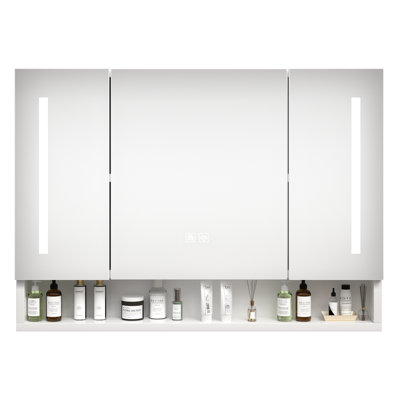 Armoire de salle de bain murale moderne avec miroir et DEL - 39 po x 28 po, blanc, étanche, multi-compartiments pouces