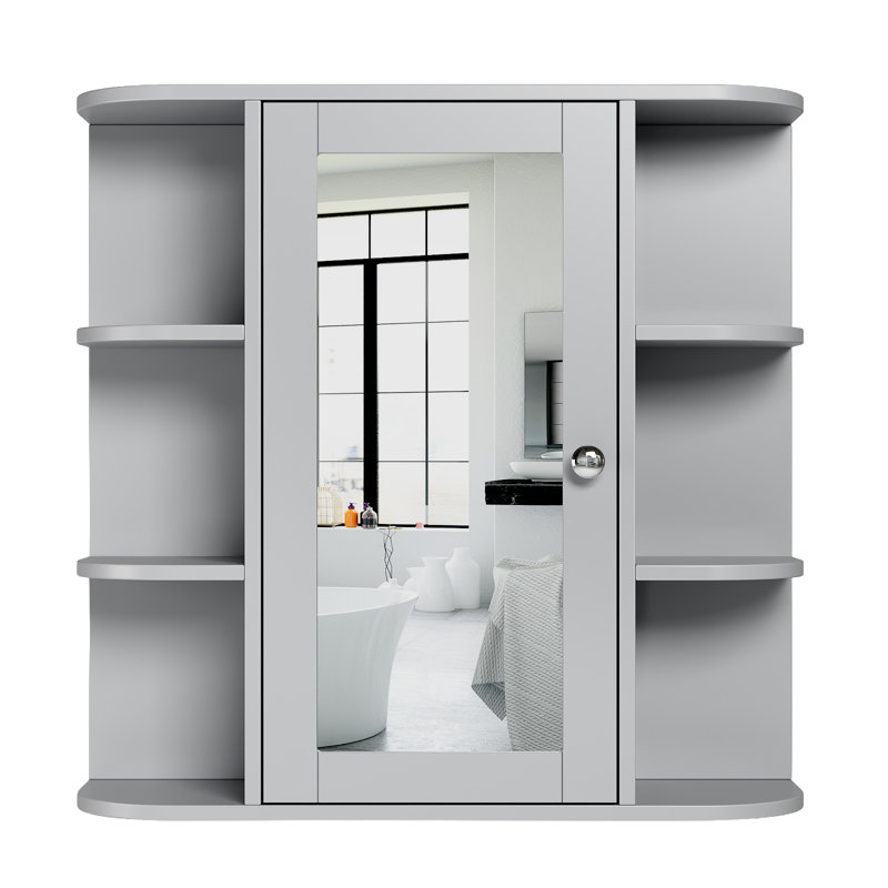 Bathroom Wall Cabinet With Mirror Door And 3 Shelves, Gray