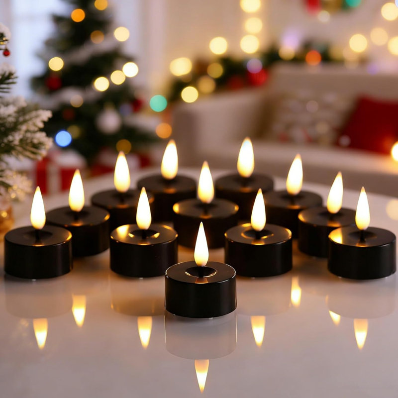 12 bougies chauffe-plat à DEL sans flamme avec télécommande - noir