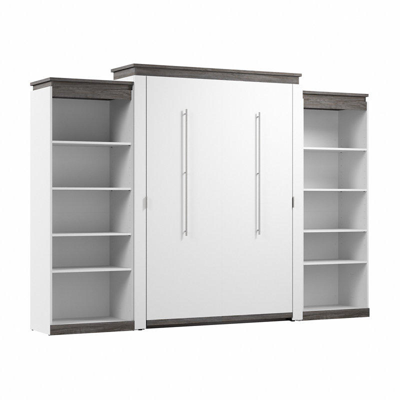 Ailed 126W Queen Murphy Bed with 2 Shelving Units, White