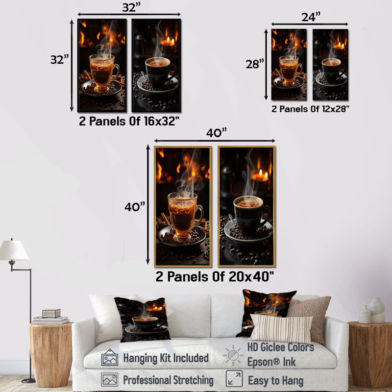 Cuba Aroma Coffee Harmony - ensemble de 2 reproductions d'art mural café et thé, H 28 po x l 25 po, Toile tendue