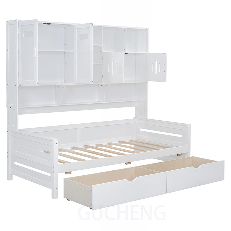 Wooden Daybed with 2 Drawers, All-in-One Cabinet, and Shelf, Twin, White