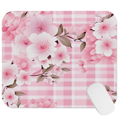 Floral Pink Plaid Flowers IV Gaming Cute Office Laptop Desk Pad Gift Mat Square Rectangle Non-Slip Mousepad