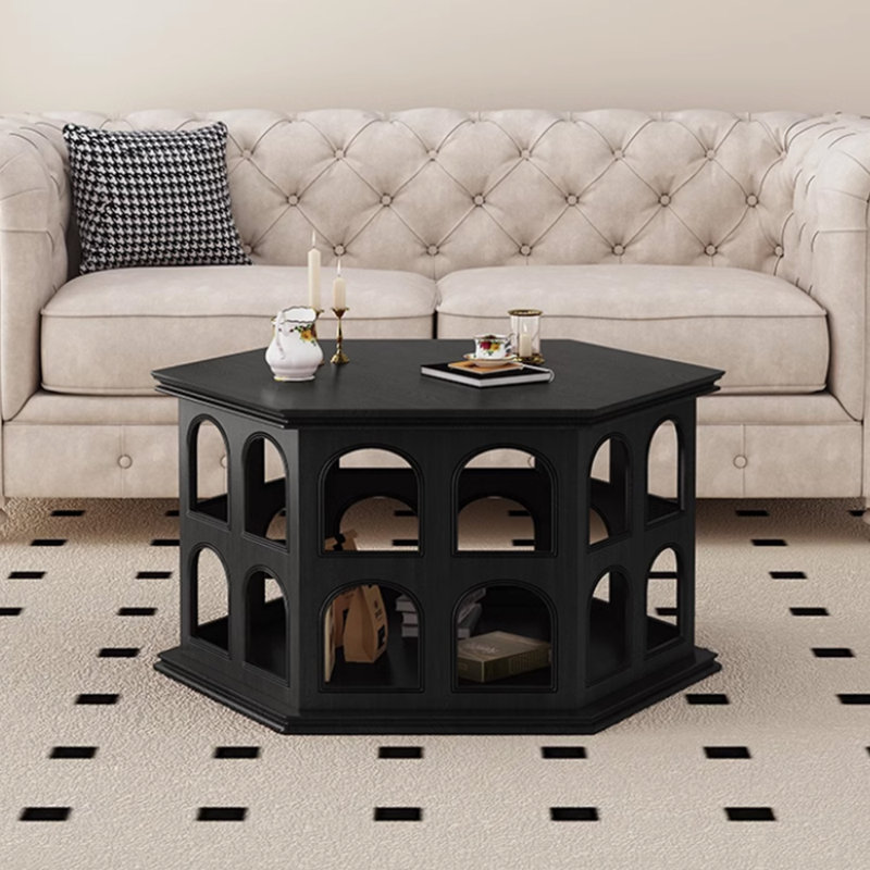 Table basse en bois massif au design rétro, Noir, noir, noir, noir