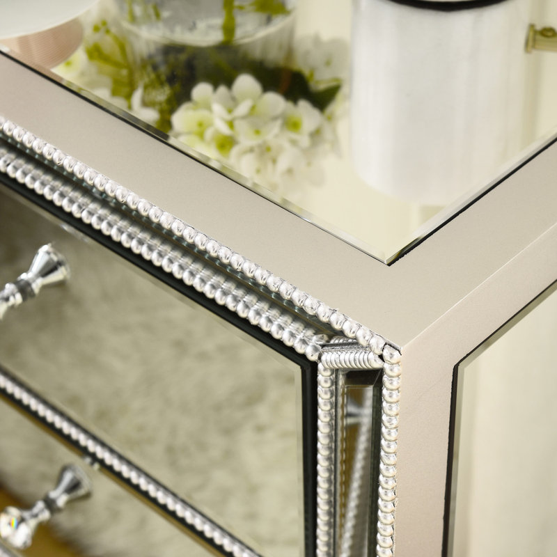 Armoire à 3 tiroirs argentée avec miroir et trois tiroirs pour l'intérieur