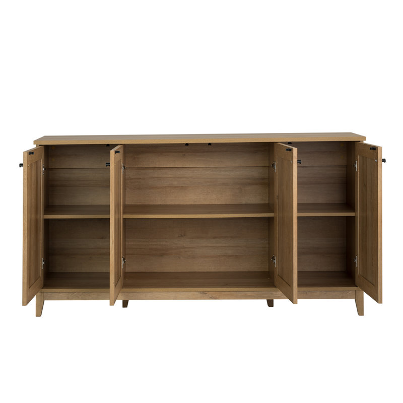 Gonroff 4 Panel Door Console Table Storage Cabinet with Doors and Shelves, Sideboard Storage Cabinet, Oak