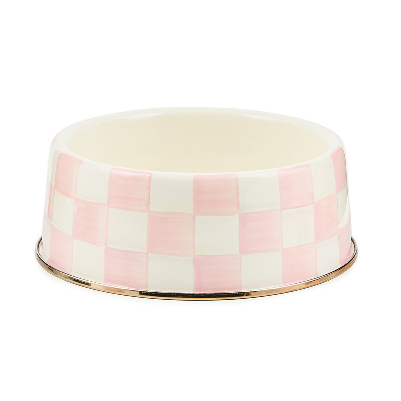 Mocha Check Cat Dish, 5 cups, Pink/Ivory