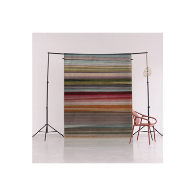Tapis décoratif moderne à rayures abstraites multicolore lavable à la machine