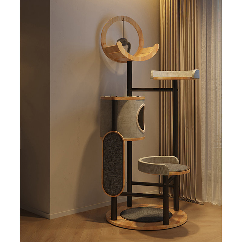 65.75" Black Standard Solid Wood Cat Tree