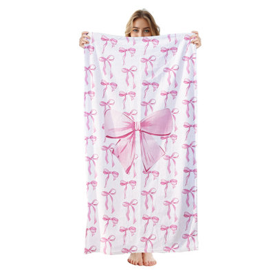  Serviette de plage légère en microfibre, absorbante sans décoloration, 30 po x 60 po, damas bleu