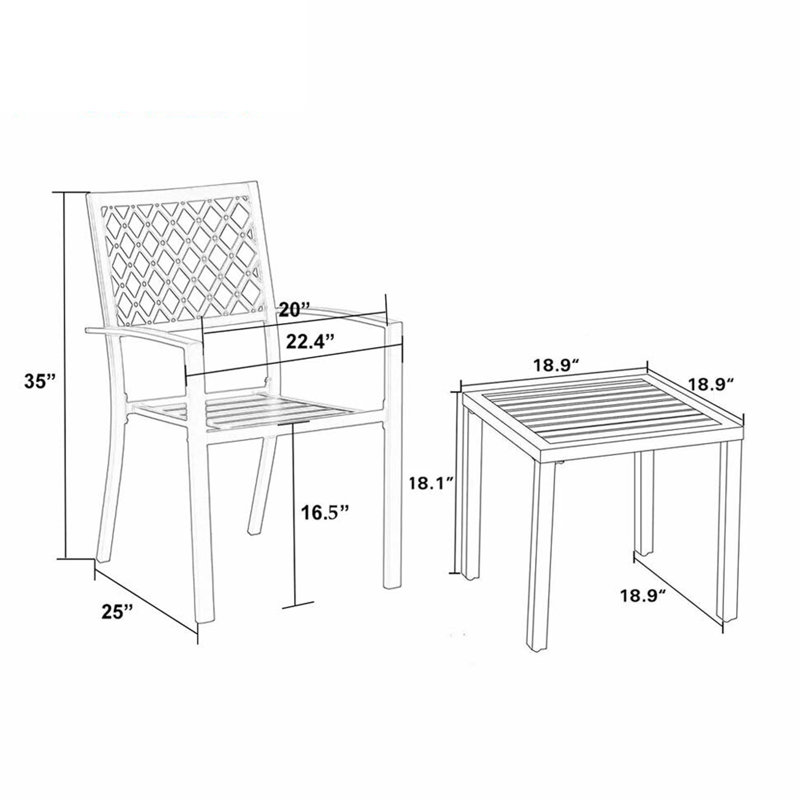 Alyah 2 - Person Patio Dining Set with Square Table