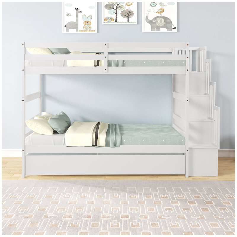 Lits superposés avec fonction de rangement pour lit gigogne et escalier, Blanc