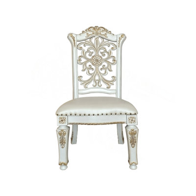Vendome Synthetic Leather & Antique Pearl Finish Side Chair (Set Of 2)