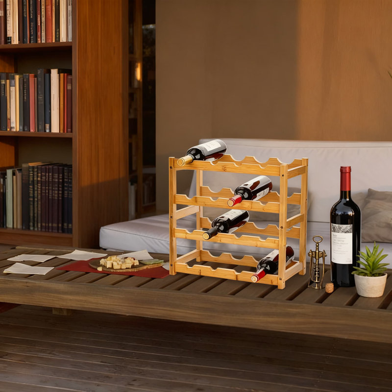Support de comptoir à vin à 4 niveaux empilable avec support à vin, tablette de rangement pour 16 bouteilles