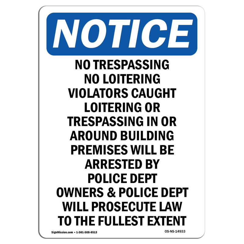 Signe «No Trespassing No Loitering Violators»
