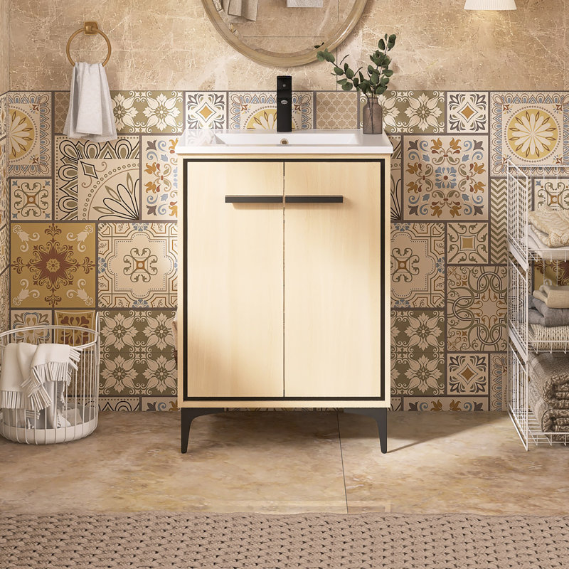 Meuble-lavabo simple 24 po avec comptoir en céramique 24 po, Chêne