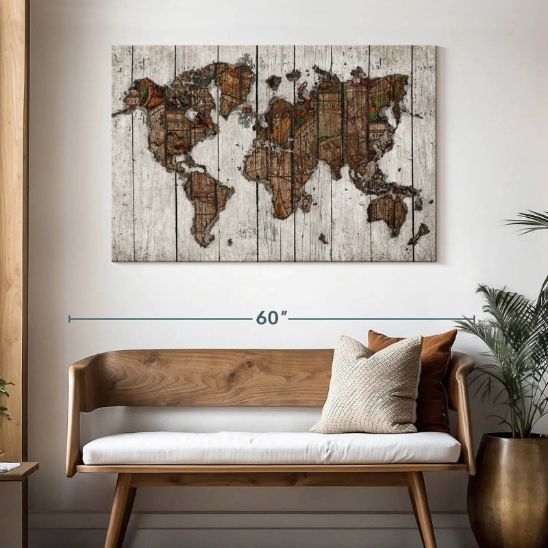 Aliaz Wood Map, 32" H x 48" W