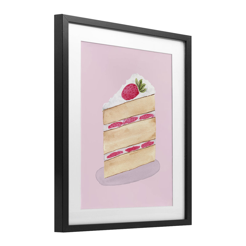 «Coquette Strawberry Cake», reproduction imprimée sous verre, design par Nina Jacobs, Cadre noir minuit, H 16 po x l 13 po