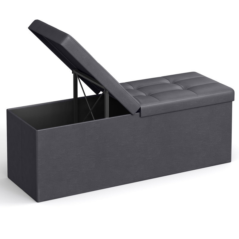 43 Inches Folding Storage Ottoman Bench With Flipping Lid, Dark Gray