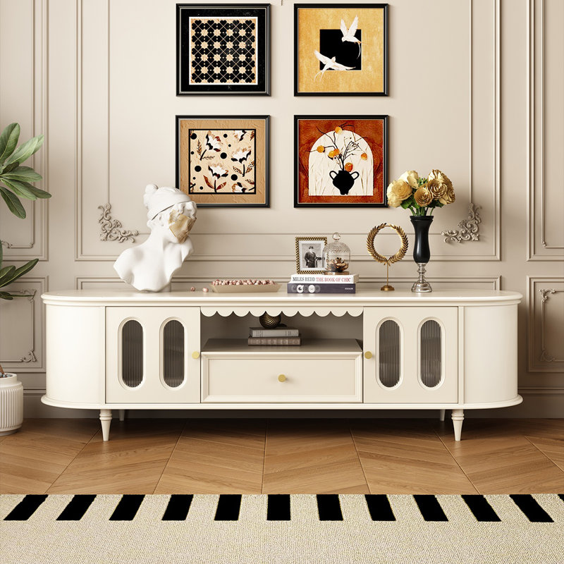Simple Solid Wood TV Cabinet, 23.03"H x 86.61"L x 17.72"W