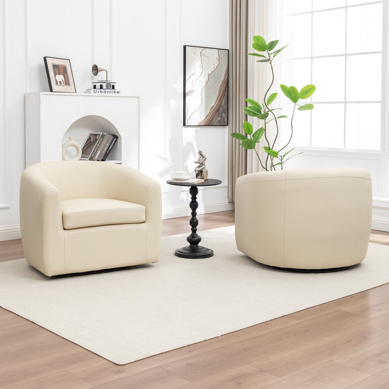 Fauteuil demi-tonneau pivotant rembourré Morre, Beige