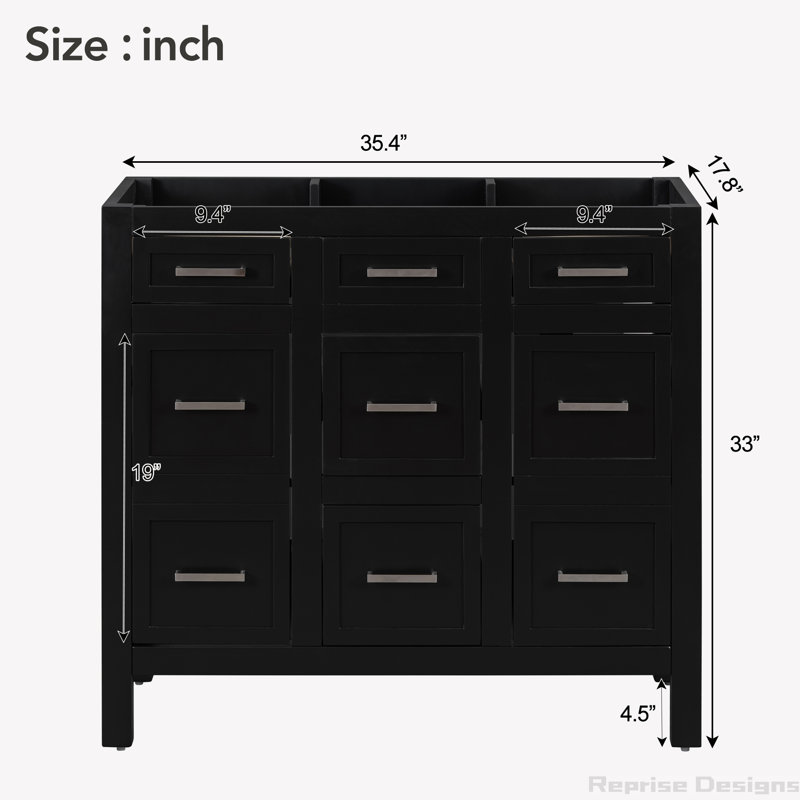 Base de meuble-lavabo simple 35,4 po seulement, Noir, Argent