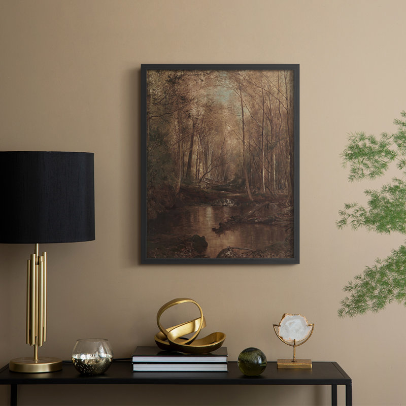 Reproduction encadrée rétro en bois massif III, Noir, noir, noir, noir, H 21 po x l 17 po
