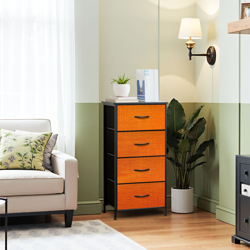 Commode pour commode de chambre à coucher pour commode en tissu orange et commodes de rangement en tissu avec 4 tiroirs
