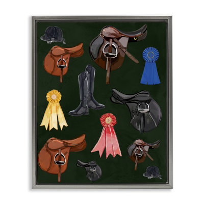 Equestrian Saddles & Ribbons Framed Floater Canvas Wall Art by Amelia Noyes