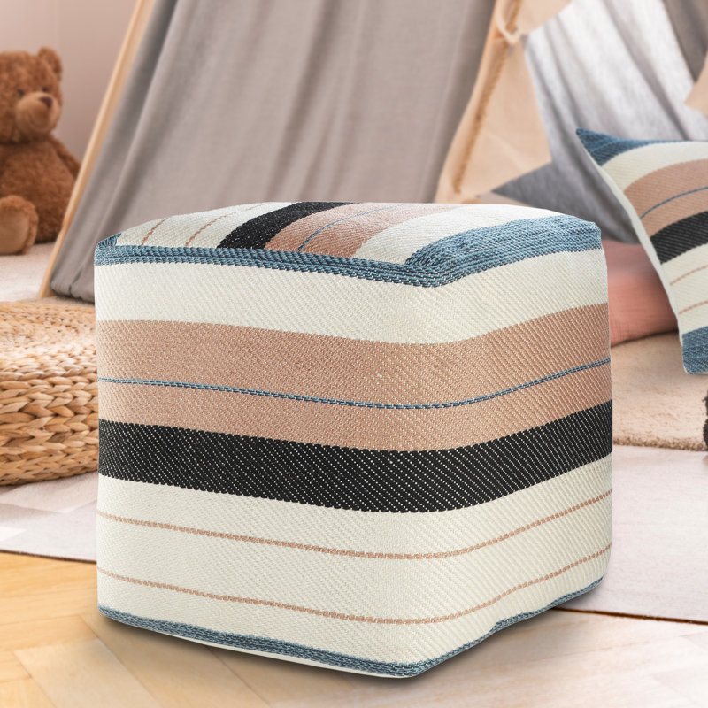 Multicolor Striped Polyester Indoor/Outdoor Pouf Ottoman