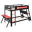 Lit superposé Iven Gaming avec double bureau, rangement perforé et structure en bois-1815108-1815107