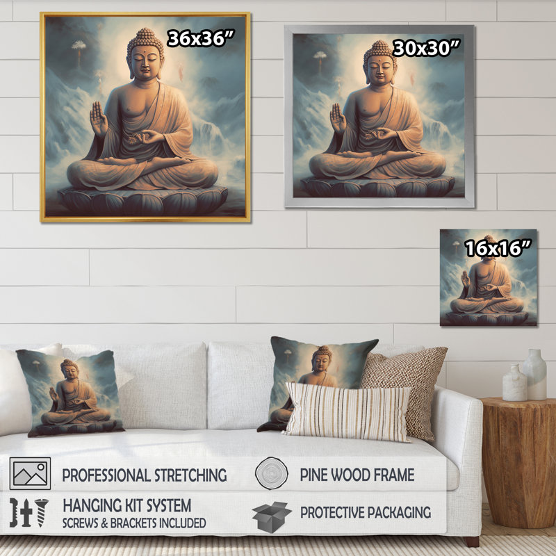 "Statue of Buddha", reproduction sur toile, Cadre flottant noir, 30" H x 30" W