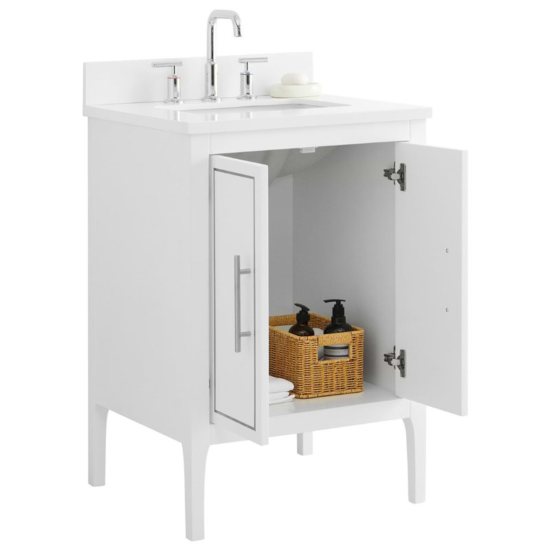 Province 24" Freestanding Standard Single Bathroom Vanity with Top, White/Silver, Brushed Nickel