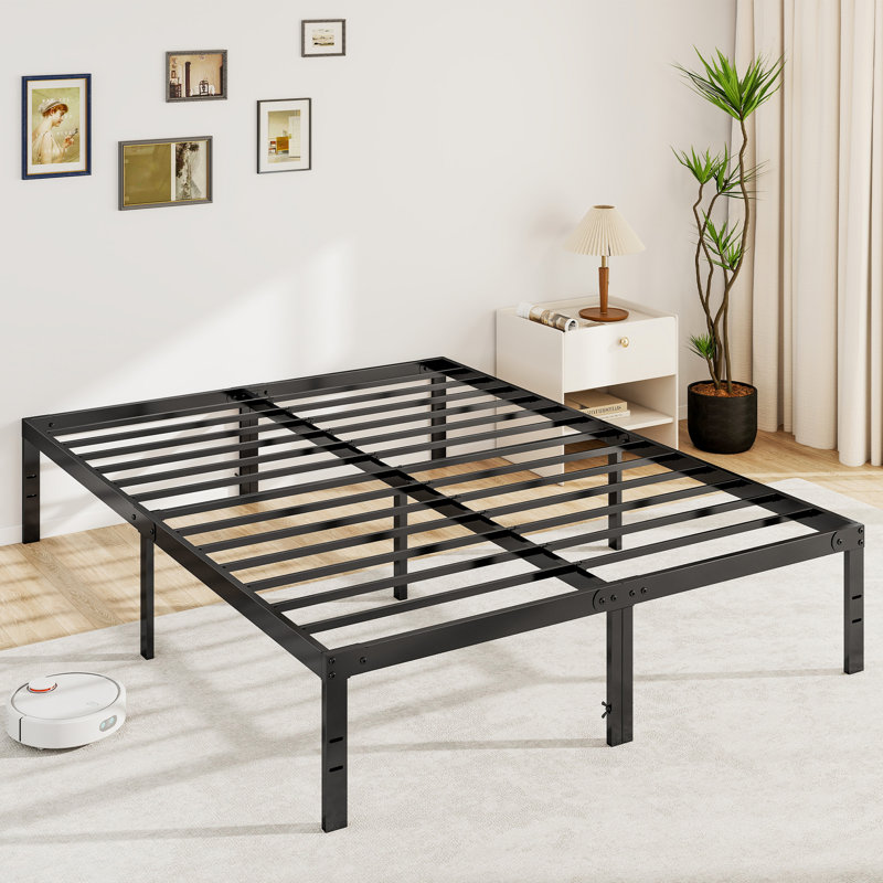 Lutherville 14'' Black Metal Platform Bed Frame With Steel Slat Support, No Box Spring Needed, Full, 14"