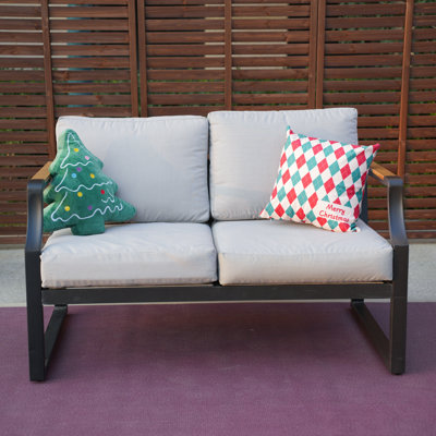 Elves Outdoor Patio Aluminum Loveseat Sofa With Gray Cushions by Winston Porter