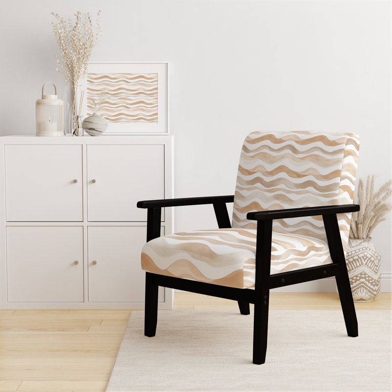 Chaise d'appoint abstraite avec accoudoirs beige neutre, Accoudoirs carrés noirs