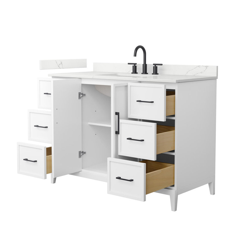 Elan 48'' Single Bathroom Vanity with Quartz Top, Matte Black, White, 8" Center