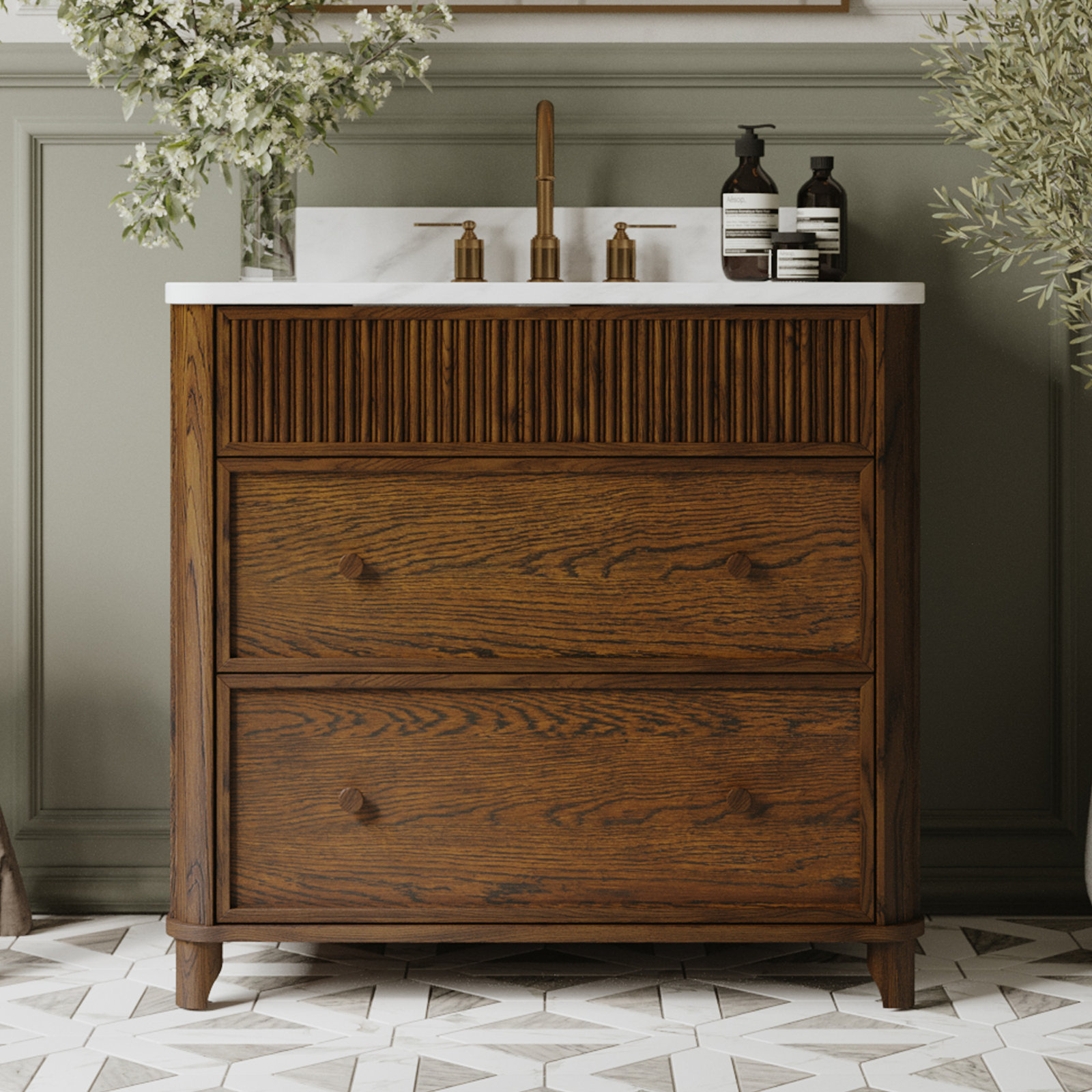 Kennedy Bathroom Vanity In Natural Enhanced Oak, 36", Enhanced Brown Oak