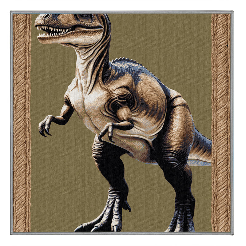 Tapis brun dinosaures lavable à la machine, Carré 3 pi