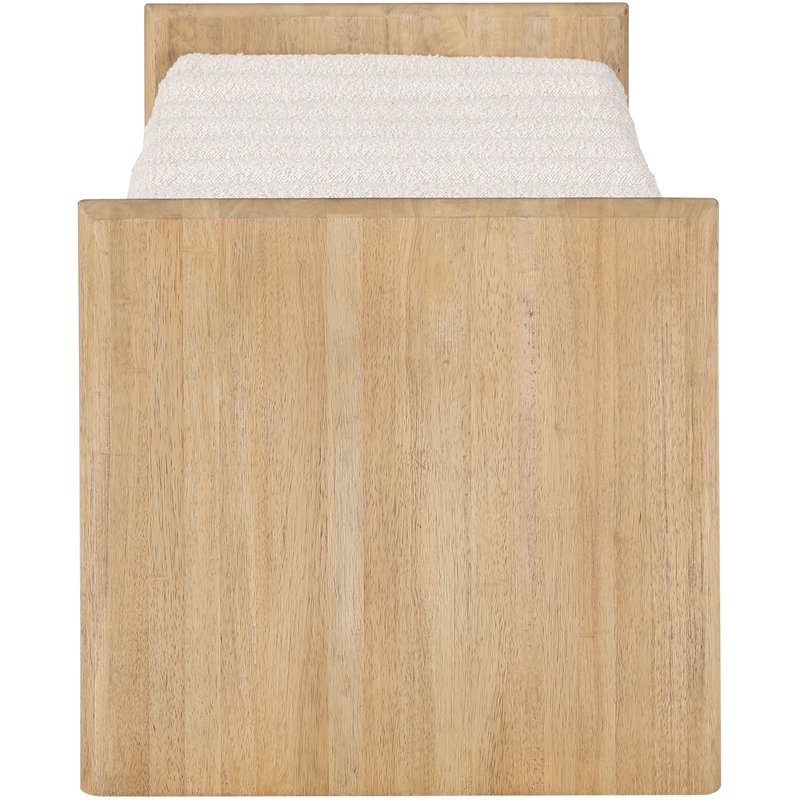 Banc en bois Boucle, Tissu crème bouclé / finition naturelle, H 18 po x l 52 po x P 19 po