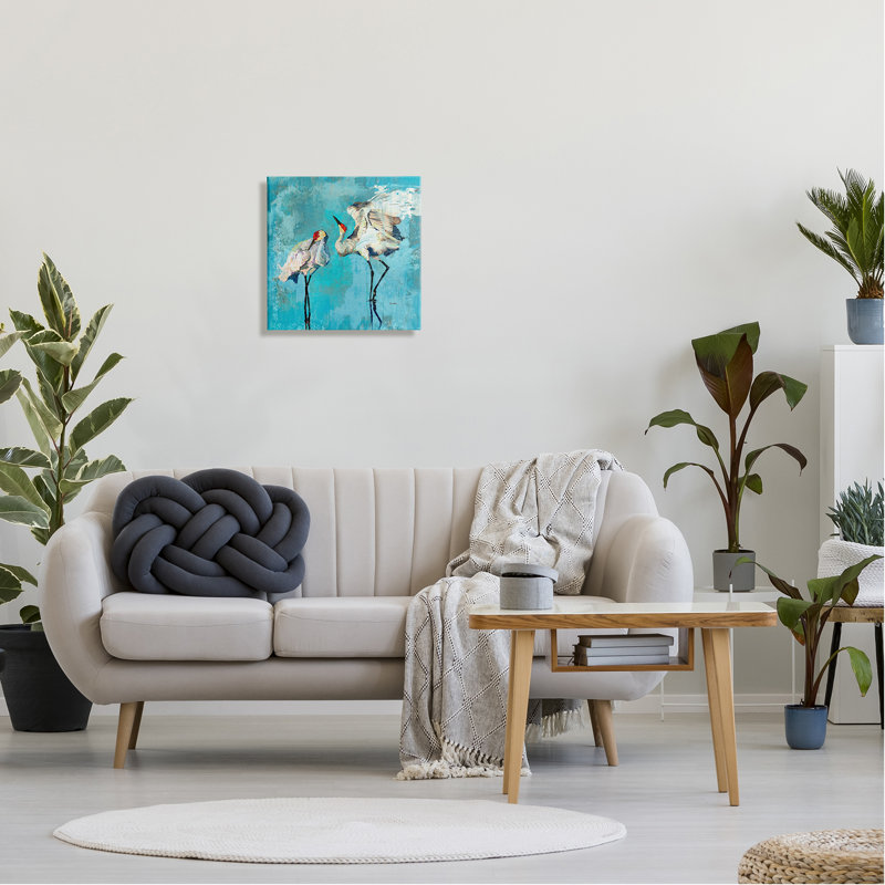 «Cranes on Blue Abstract» par Evelia Designs, reproduction d'art sur toile tendue, H 17 po x l 17 po