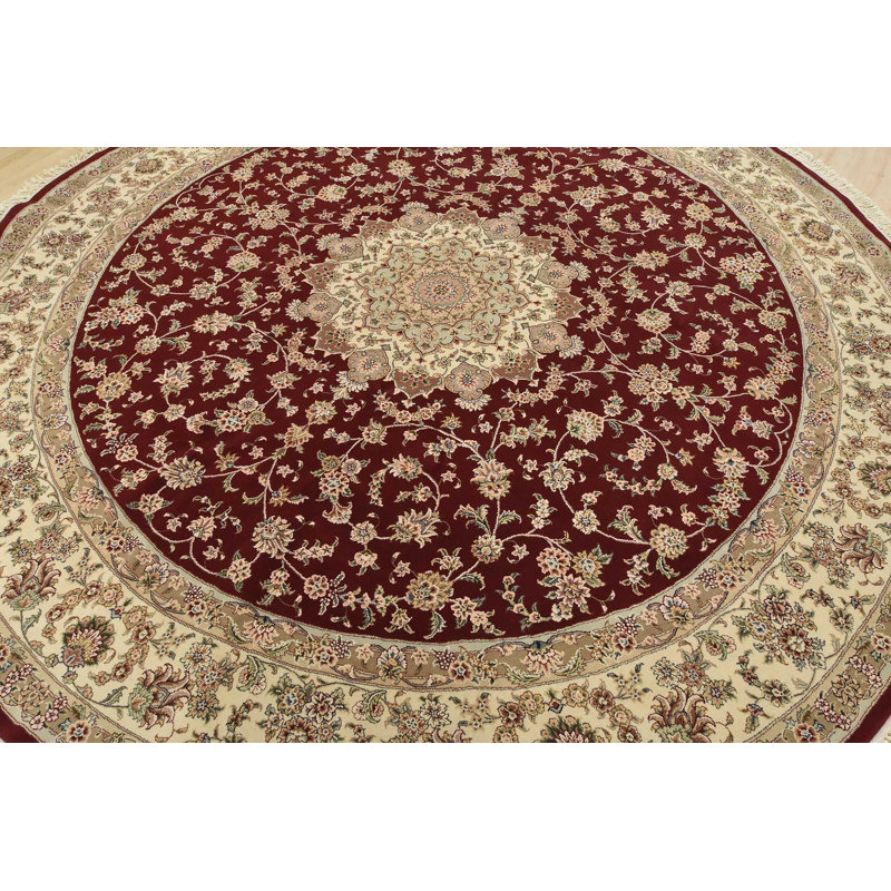 Tapis oriental traditionnel en laine / soie rouge noué à la main 9 pi 9 po x 9 pi Tabriz Tabriz