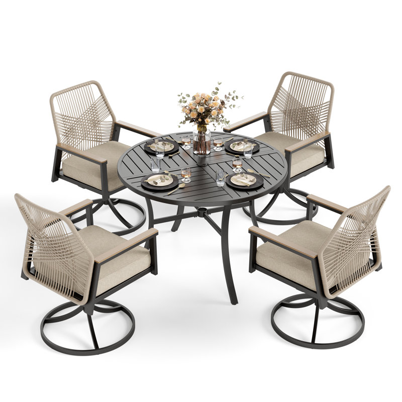 Ensemble repas d'extérieur avec chaises pivotantes et coussins Kerrie, 4