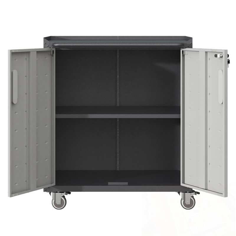 Metal Storage Cabinet with Wheels and lockabke doors, Black+ Gray