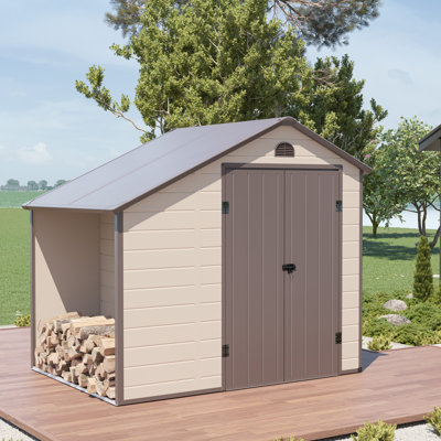 8.5 ft. W x 6.3 ft. D Plastic Outdoor Patio Storage Shed with Firewood Rack -  Oakville Furniture, WOF-102OS06