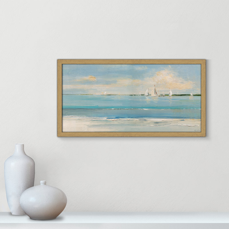 Windy Regatta Print par Sally Swatland, L 25 po x H 13 po, Impression encadrée, Grain de bois naturel